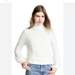 Frame Wool Blend Mock Neck Popcorn Stitch Sweater